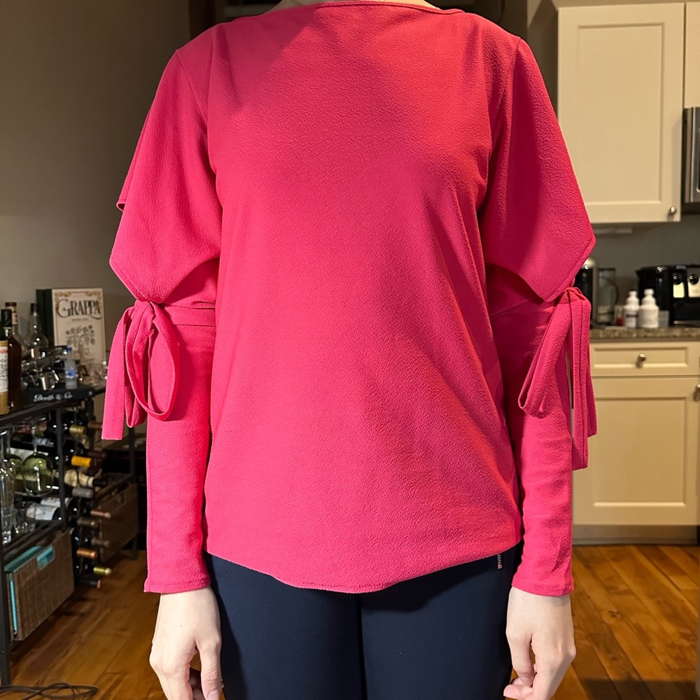 NWOT Zara pink blouse with ties on sleeves, size S